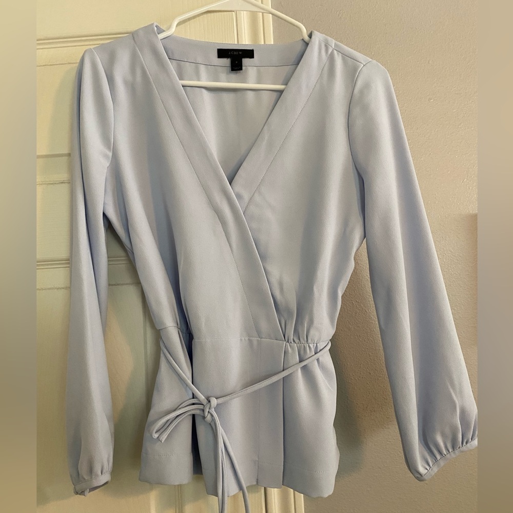 J.Crew faux wrap top size 2 powder blue baby blue shirt